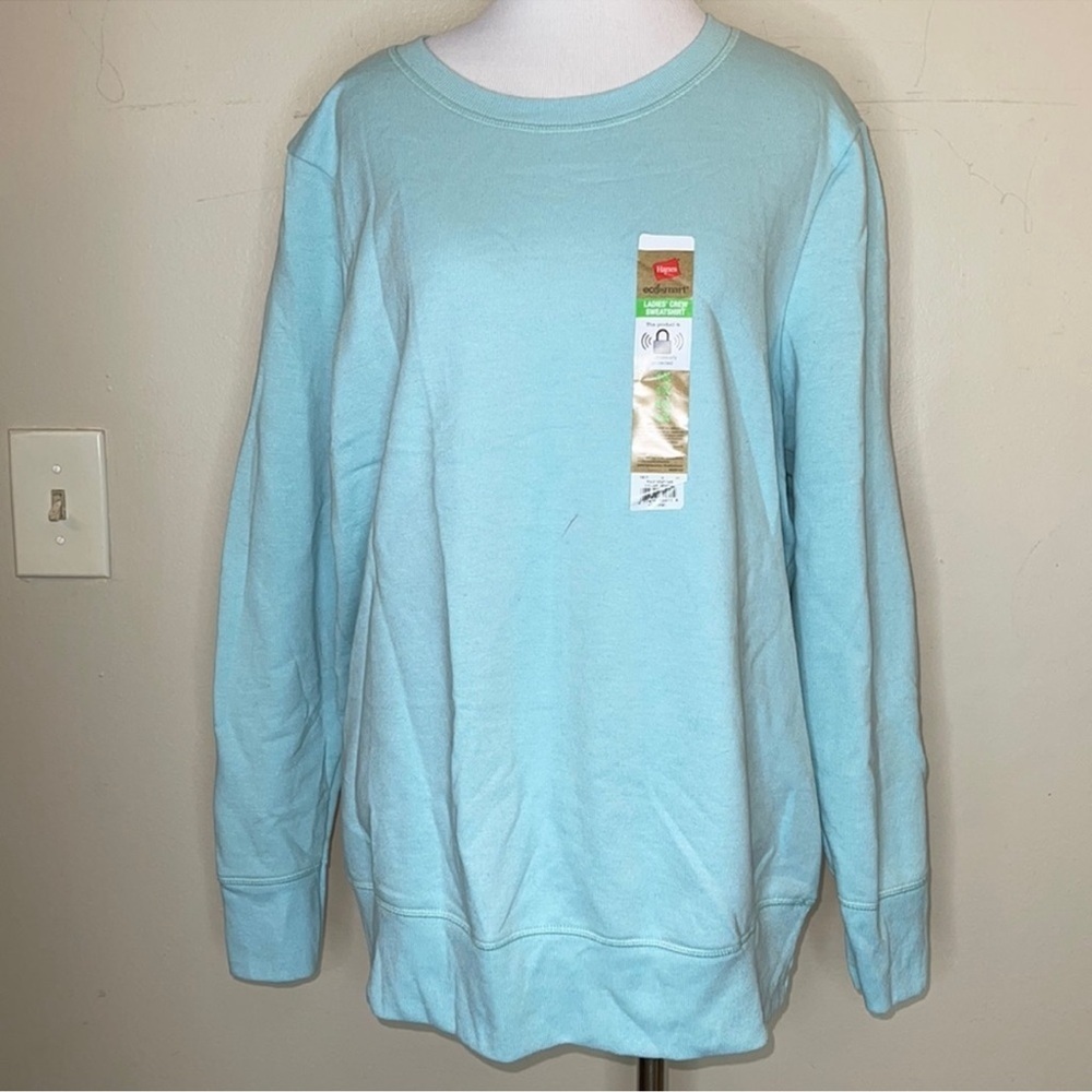 Hanes EcoSmart Light Mint Blue Crewneck Fleece Sweatshirt Plus Size 1X
